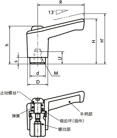 LECF微型塑料夹紧手柄（内螺纹）寸法図