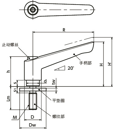 LEM-LW塑料夹紧手柄-平垫圈装入型寸法図