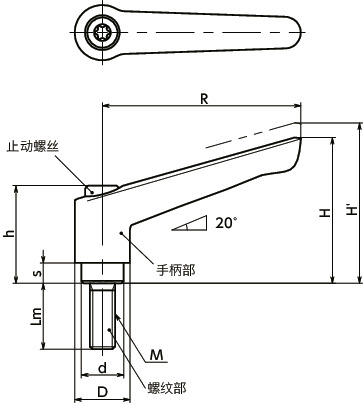 LEME塑料夹紧手柄（外螺纹）寸法図