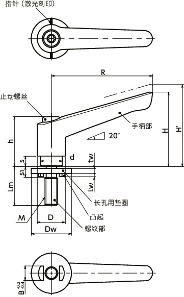 LEMS-LWP塑料夹紧手柄-长孔用垫圈装入型寸法図