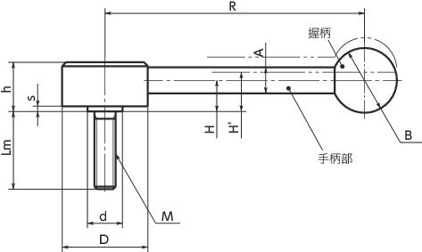LFM扁平张紧手柄（外螺纹）寸法図