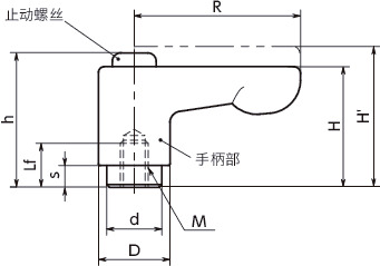 LHCFS微型夹紧手柄（内螺纹） - 扁平型寸法図