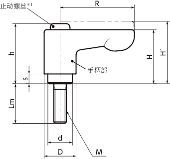 LHCMS-CR微型夹紧手柄（外螺纹） - 扁平型寸法図