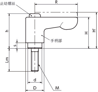 LHCMS微型夹紧手柄（外螺纹） - 扁平型寸法図