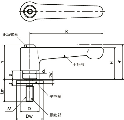 LHMS-LW夹紧手柄-平垫圈装入型-扁平型寸法図
