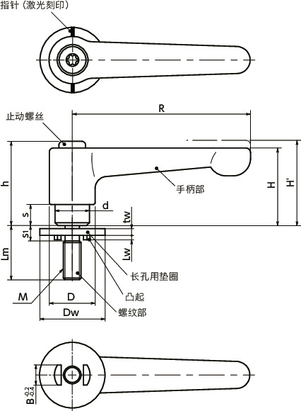 LHMS-LWP夹紧手柄-长孔用垫圈装入型-扁平型寸法図