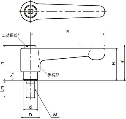 LHMS夹紧手柄（外螺纹）-扁平型寸法図