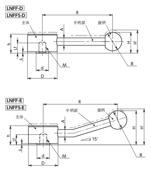 LNFF-D扁平张紧手柄（内螺纹）寸法図