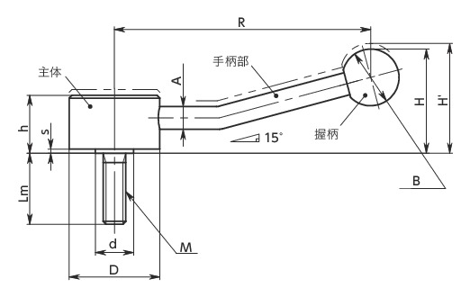 LNFM-E扁平张紧手柄（外螺纹）寸法図