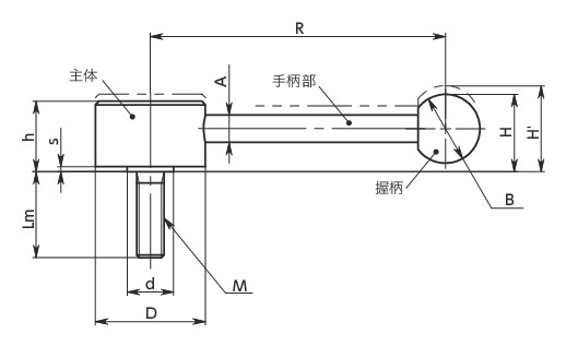 LNFMS-D扁平张紧手柄（外螺纹）寸法図