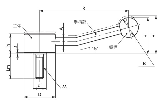 LNFMS-E扁平张紧手柄（外螺纹）寸法図