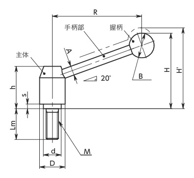 LNTMS-E张紧手柄（外螺纹）寸法図