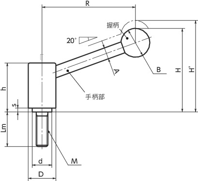 LTM张紧手柄（外螺纹）寸法図