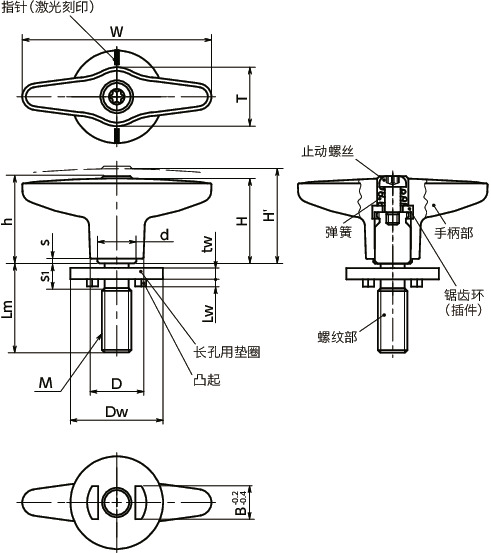 LUDMS-LWP塑料夹紧手柄-长孔用垫圈装入型寸法図