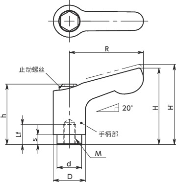 LDCFS-AS-PE微型夹紧手柄（内螺纹） - 全不锈钢制寸法図