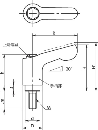LDCMS-AS-PE微型夹紧手柄（外螺纹） - 全不锈钢制寸法図
