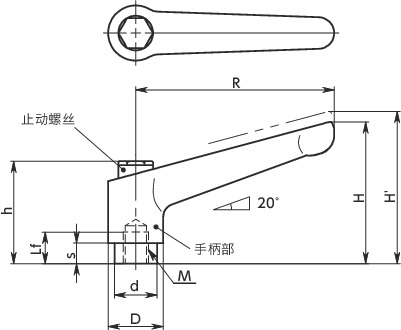 LDFS-AS-PE夹紧手柄（内螺纹） - 全不锈钢制寸法図
