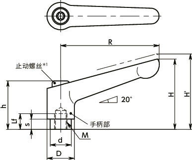 LDFS-NI-PE夹紧手柄（内螺纹） - 全不锈钢制寸法図