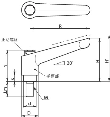 LDMS-AS-PE夹紧手柄（外螺纹） - 全不锈钢制寸法図