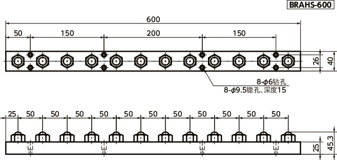 BRAHS-S球形滚子装置（六角螺栓型）寸法図