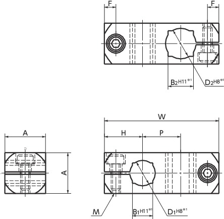 FCCS-C交叉型夹块 - 夹紧型寸法図