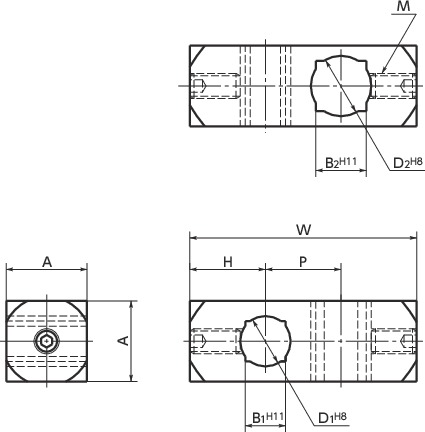 FCCS交叉型夹块 - 定位螺丝固定型寸法図