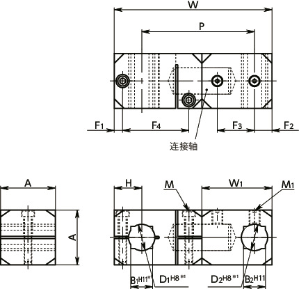 FCFA自由交叉型夹块寸法図