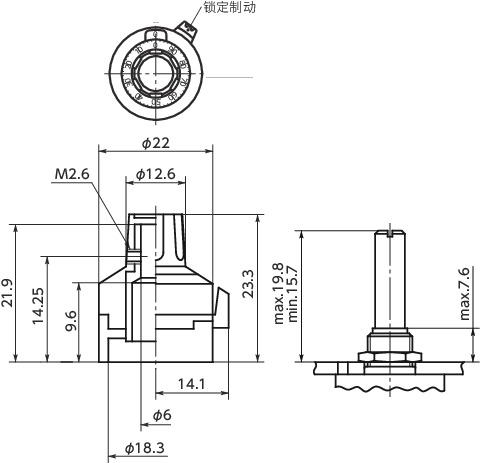 ECT-90N计数拨盘 - 模拟显示型寸法図