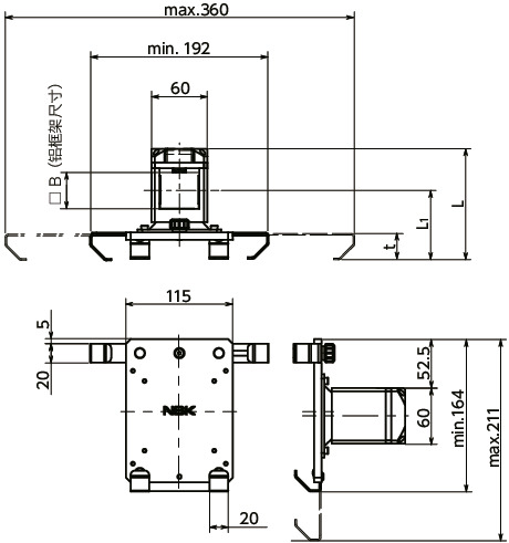 DTAC-AB平板电脑底座 - 快速定位型 - 铝框架用寸法図