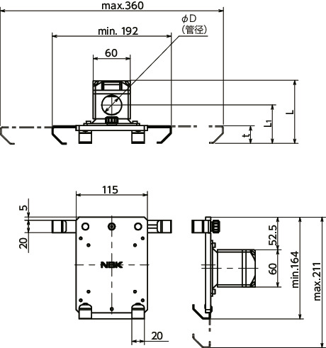 DTAC-PB平板电脑底座 - 快速定位型 - 圆管用寸法図