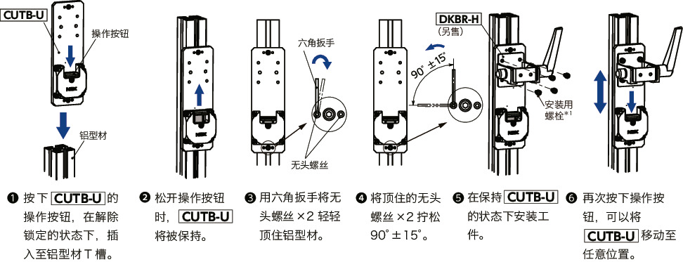 CUTB-U快速定位托架 - 铝型材用 - T槽固定型 - 上部安装型 