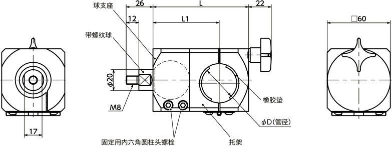 DFKM-PB球窝接头（外螺纹） - 圆管安装寸法図