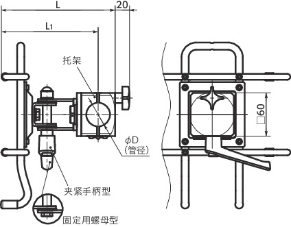 DTSN-PB平板电脑固定零件 - 单轴型- 六角螺母保持寸法図
