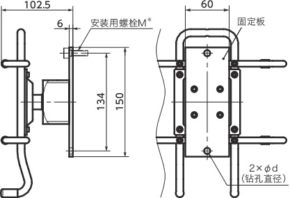 DTT-AF平板电脑固定零件 - 360°旋转型 - 弹簧保持寸法図