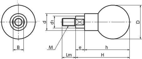 GGB橡胶球旋转握柄寸法図