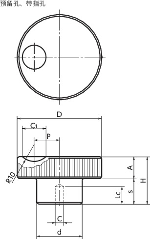 HAK-FH铝合金滚花手轮寸法図