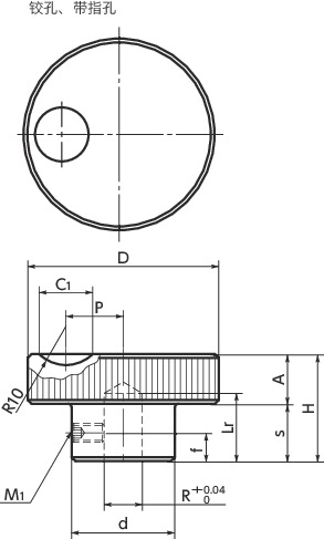 HAK-R-FH铝合金滚花手轮寸法図