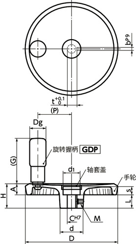 HMLA铝合金盘式手轮（线性引动器用）寸法図