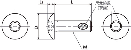 SNMXS-ALK梅花槽伞头小螺钉（带尼龙熔敷）寸法図