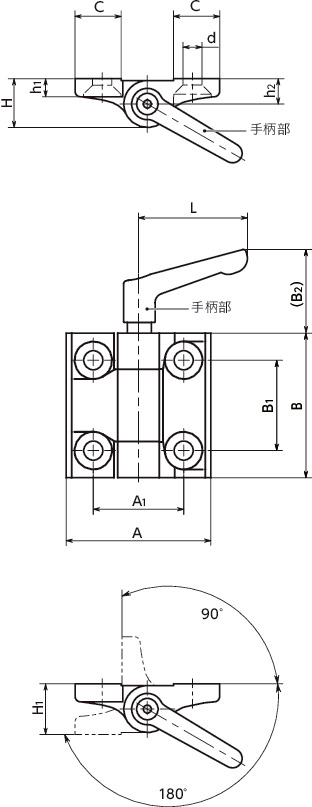HNFL金属铰链 - 锁定型寸法図