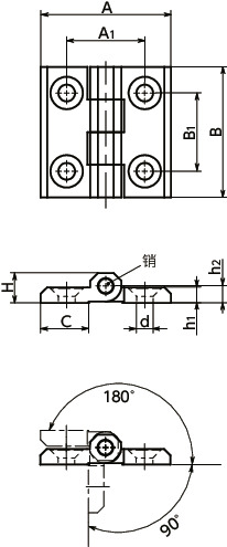 HNG-A-CR金属铰链 - 锌压铸件制 - 镀铬 - 埋头孔型寸法図