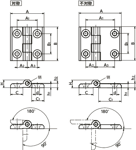 HNG-A金属铰链寸法図