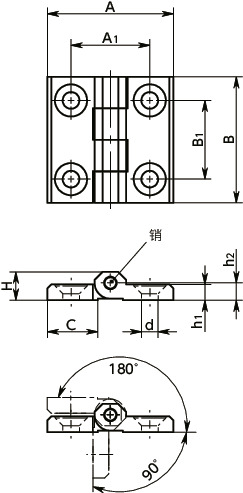 HNGS-A-A4金属铰链（不锈钢制）寸法図