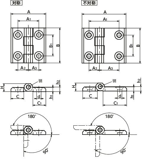 HNGS-A-NI金属铰链（不锈钢制）寸法図