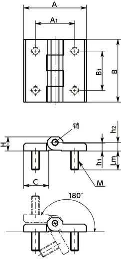 HNGS-C-NI金属铰链（不锈钢制） - 外螺纹型寸法図