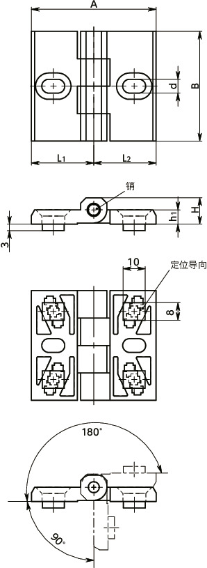 HNP节距可调铰链 - 铝框架用寸法図