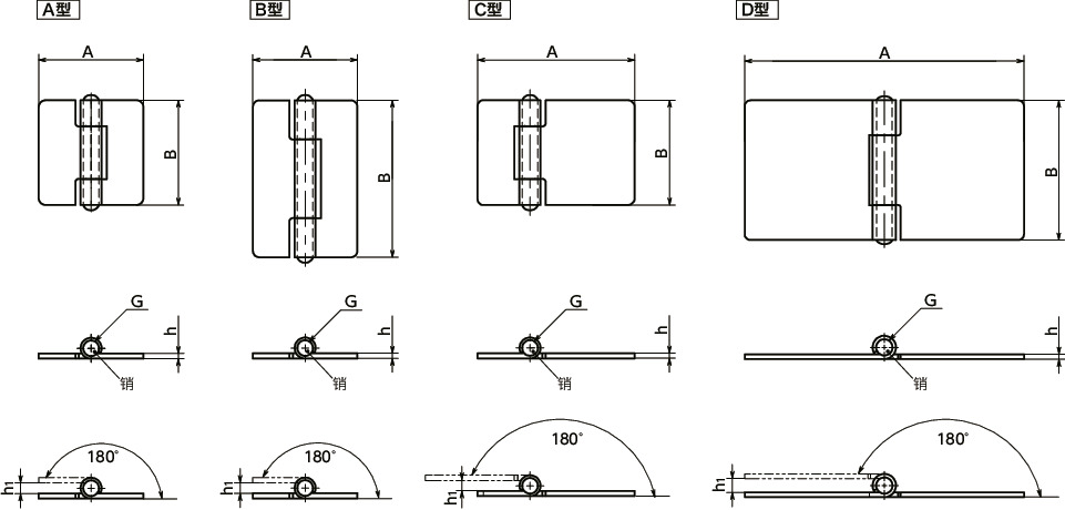 HNSHS-N金属板铰链（平铰链） - 不锈钢制 - 无孔型寸法図
