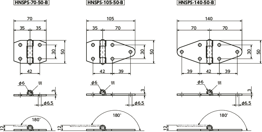 HNSPS-B金属板铰链（平铰链） - 不锈钢制 - 通孔 / 紧凑型寸法図