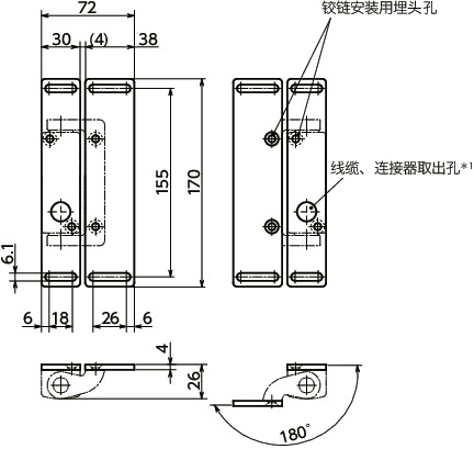 HNCR铰链用辅助垫片 - 通孔型寸法図