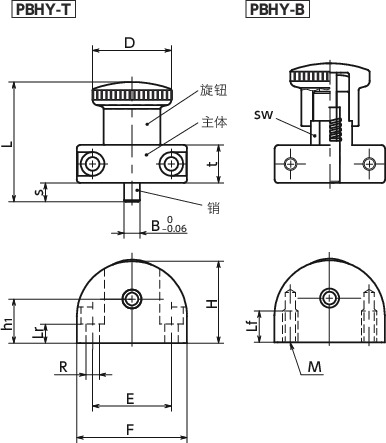 PBHY带法兰分度柱塞 - 带锁定机构 - 紧凑型寸法図